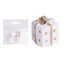 DARČEKOVÁ SÚPRAVA Z POLYRESINU, SADA 4 KUSOV, BIELE/ZLATÉ BODKY, V TAŠKE