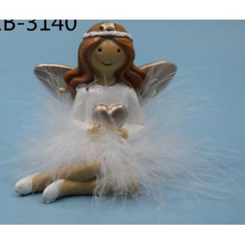 POLYRESINOVÝ ANJEL SO ZLATÝM SRDCOM A BIELYM PERÍM