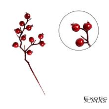 DEKOR UMELÝ KVET, 10 BOBUĽOVITÝCH VETVIČIEK, ČERVENÁ