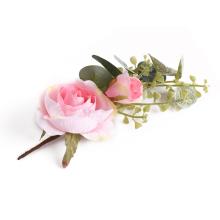 UMELÁ KVETINOVÁ RUŽA S NATRHANÝMI LISTAMI, 2 HLAVIČKY, RUŽOVÁ