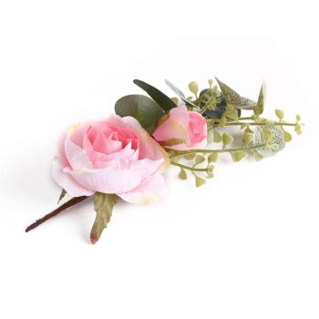 UMELÁ KVETINOVÁ RUŽA S NATRHANÝMI LISTAMI, 2 HLAVIČKY, RUŽOVÁ