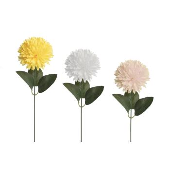 UMELÁ KVETINA CHRYZANTÉMA, 1 HLAVA KVETU, 3 LISTY