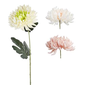 UMELÁ KVETINA CHRYZANTÉMA, 1 HLAVA KVETU, 2 LISTY