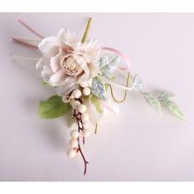 UMELÁ KVETINOVÁ RUŽA S BOBUĽAMI, BLEDORUŽOVÁ