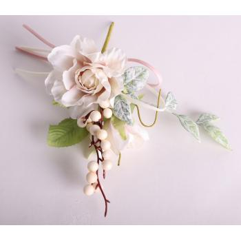 UMELÁ KVETINOVÁ RUŽA S BOBUĽAMI, BLEDORUŽOVÁ