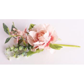 UMELÁ KVETINOVÁ RUŽA S NATRHANÝMI LISTAMI A BOBUĽAMI, RUŽOVÁ