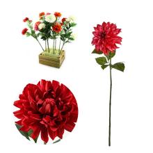 UMELÝ KVET DAHLIA, 3 KVETNÉ HLAVY, 17 LISTOV, 2 VETVY