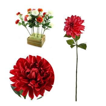 UMELÝ KVET DAHLIA, 3 KVETNÉ HLAVY, 17 LISTOV, 2 VETVY