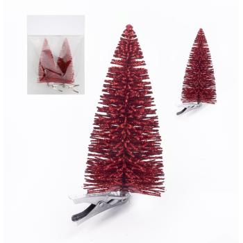 DEKORATÍVNA BOROVICA, SADA 2 KS, ČERVENÁ, S KLIPMI