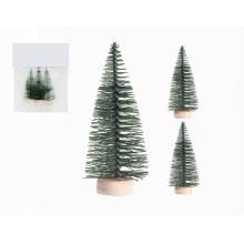DEKORATÍVNA BOROVICA, SADA 3 KUSOV, S DREVENÝM PODSTAVCOM, ZELENÁ