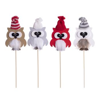 DEKORÁCIA DREVENÁ SOVA NA PALIČKE S ČIAPKOU