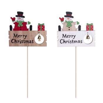 DEKORATÍVNA DREVENÁ TABUĽA SO SNEHULIAKOM NA PALICI, S NÁPISOM "MERRY CHRISTMAS"