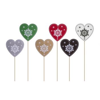DEKOR DREVENÉ SRDCE NA PALIČKE SO SNEHOVÝMI VLOČKAMI