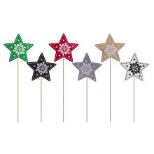 DEKORÁCIA DREVENÁ HVIEZDA NA PALIČKE SO SNEHOVÝMI VLOČKAMI