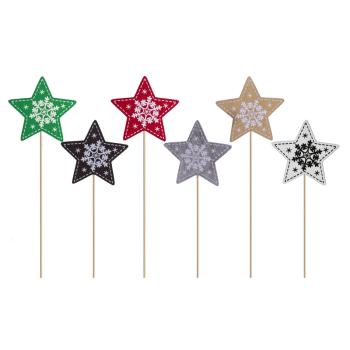 DEKORÁCIA DREVENÁ HVIEZDA NA PALIČKE SO SNEHOVÝMI VLOČKAMI