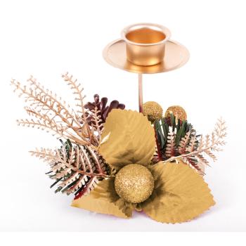 DEKOR KOVANÝ SVIETNIK, POINSETTIA, ZLATÁ