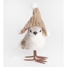 TEXTILNÝ VTÁK V KLOBÚKU, KRÉMOVÁ A HNEDÁ