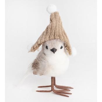 TEXTILNÝ VTÁK V KLOBÚKU, KRÉMOVÁ A HNEDÁ