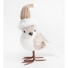 TEXTILNÝ VTÁK V ČIAPKE, KRÉMOVEJ A HNEDEJ FARBE