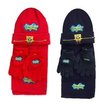 LICENCIA ČIAPKA ŠÁL RUKAVICE SET, SPONGYABOB, ČERVENÁ