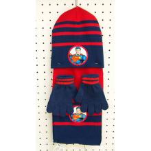 LICENČNÁ ČIAPKA, ŠÁL, RUKAVICE, SUPERMAN, PRUHOVANÉ, MODRO-ČERVENÉ