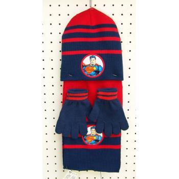 LICENČNÁ ČIAPKA, ŠÁL, RUKAVICE, SUPERMAN, PRUHOVANÉ, MODRO-ČERVENÉ