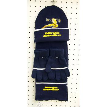 SADA ČIAPKY, ŠÁLU, RUKAVÍC S "NINJA STRIKE", MODRÁ