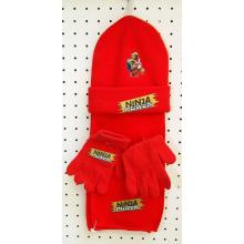 SET ČIAPKA ŠÁL RUKAVICE, NINJA POWER S NÁPISOM, ČERVENÁ