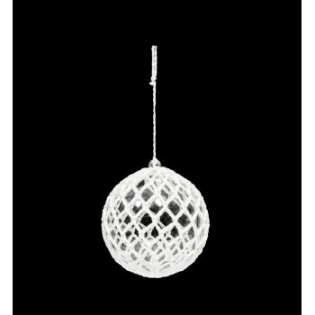 ZÁVESNÁ HÁČKOVANÁ OZDOBA, PLASTOVÁ GUĽA, BIELA