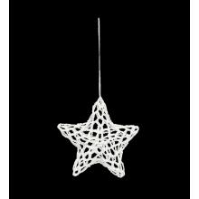 DEKOR HÁČKOVANÁ OZDOBA SO ZAVESENÍM, 3D HVIEZDA, BIELA