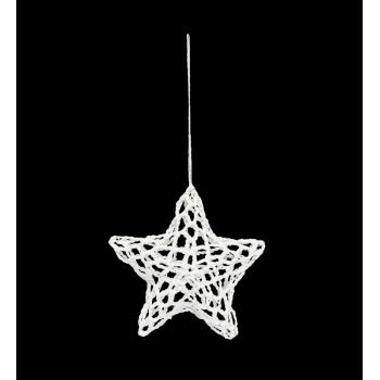 DEKOR HÁČKOVANÁ OZDOBA SO ZAVESENÍM, 3D HVIEZDA, BIELA