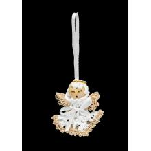 DEKOR HÁČKOVANÁ OZDOBA SO ZAVESENÍM, ANJEL, BIELO-ZLATÁ