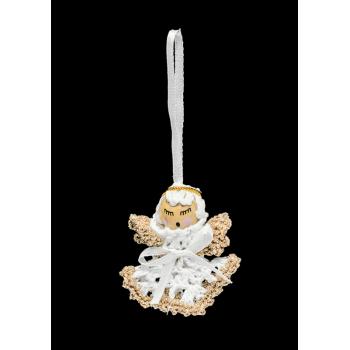 DEKOR HÁČKOVANÁ OZDOBA SO ZAVESENÍM, ANJEL, BIELO-ZLATÁ
