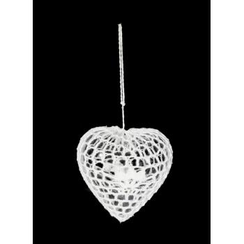 ZÁVESNÁ HÁČKOVANÁ OZDOBA, PLASTOVÉ SRDCE, BIELA