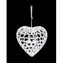 ZÁVESNÁ HÁČKOVANÁ OZDOBA, PLASTOVÉ SRDCE, BIELA