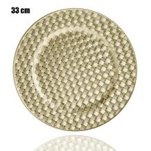 PLASTOVÝ PODNOS, OKRÚHLY, PLETENÝ VZOR, ZLATÝ