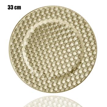 PLASTOVÝ PODNOS, OKRÚHLY, PLETENÝ VZOR, ZLATÝ