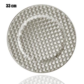 PLASTOVÝ PODNOS, OKRÚHLY, PLETENÝ VZOR, GRAFITOVO SIVÝ