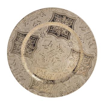 PLASTOVÝ PODNOS, OKRÚHLY, KVETINOVÝ VZOR, ZLATÝ A ČIERNY