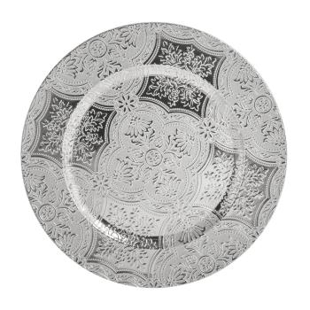 PLASTOVÝ PODNOS, OKRÚHLY, KVETINOVÝ VZOR, STRIEBORNÝ A ČIERNY