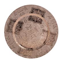 PLASTOVÝ PODNOS, OKRÚHLY, KVETINOVÝ VZOR, RUŽOVO-ZLATÁ A ČIERNA FARBA