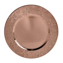 PLASTOVÝ PODNOS, OKRÚHLY, VZOR SNEHOVEJ VLOČKY, LESKLÉ RUŽOVÉ ZLATO