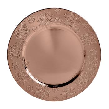 PLASTOVÝ PODNOS, OKRÚHLY, VZOR SNEHOVEJ VLOČKY, LESKLÉ RUŽOVÉ ZLATO