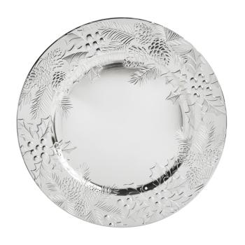 PLASTOVÝ PODNOS, OKRÚHLY, VZOR IMELO, STRIEBORNÝ