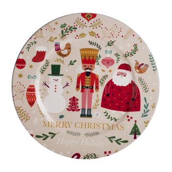 PLASTOVÝ PODNOS, KRUHOVÝ, SO SNEHULIAKOM, LUSKÁČIKOM, SANTOM, NÁPISOM MERRY CHRISTMAS