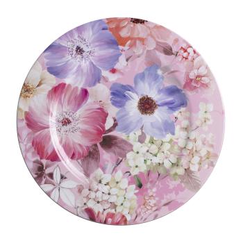 PLASTOVÝ PODNOS, OKRÚHLY, KVETINOVÝ VZOR, FIALOVÝ A RUŽOVÝ