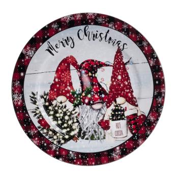 PLASTOVÝ PODNOS, OKRÚHLY, 3 ŠKRIATKOVIA, ZASNEŽENÝ, ČERVENÝ A ČIERNY