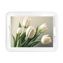 PLASTOVÝ PODNOS, OBDĹŽNIKOVÝ, BIELE TULIPÁNY