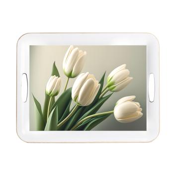 PLASTOVÝ PODNOS, OBDĹŽNIKOVÝ, BIELE TULIPÁNY