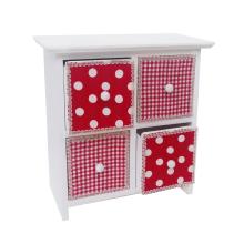 DREVENÁ ŠPERKOVNICA, 4 ZÁSUVKY, ČERVENÁ S BIELYMI BODKAMI